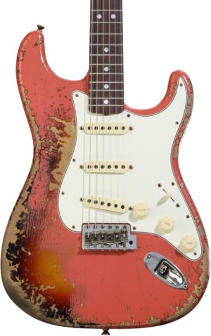 Fender Custom Shop 1965 Stratocaster Electric Guitar - Super Faded Aged Tahitian Coral over 3-Color Sunburst, Super Heavy