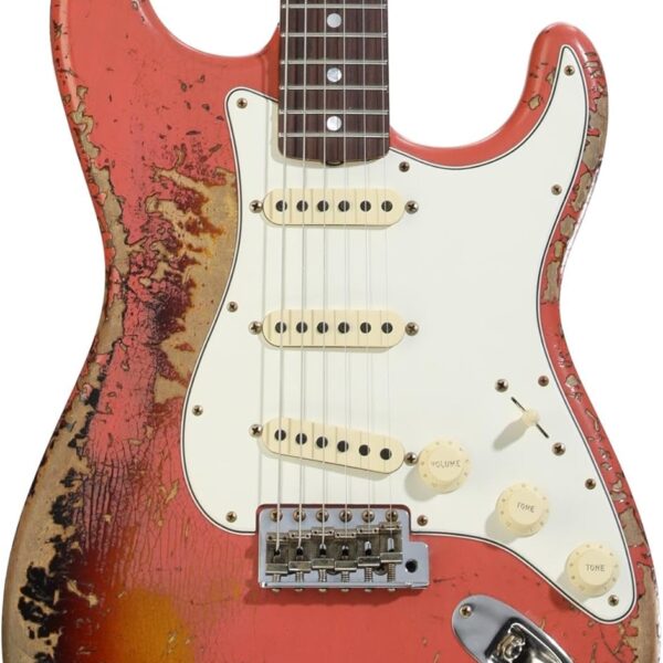 Fender Custom Shop 1965 Stratocaster Electric Guitar - Super Faded Aged Tahitian Coral over 3-Color Sunburst, Super Heavy