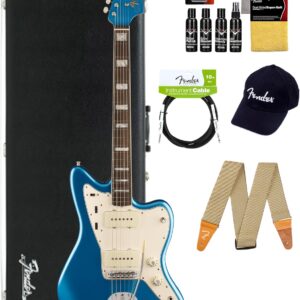 Fender American Vintage II 1966 Jazzmaster - Lake Placid Blue Bundle with Case, Hat, Strap, Cable, and Guitar Cleaning Kit