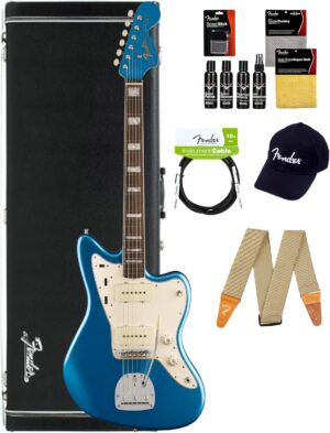 Fender American Vintage II 1966 Jazzmaster - Lake Placid Blue Bundle with Case, Hat, Strap, Cable, and Guitar Cleaning Kit