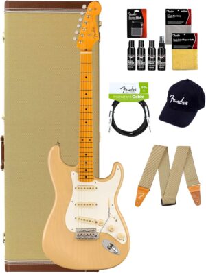 Fender American Vintage II 1957 Stratocaster - Vintage Blonde Bundle with Case, Hat, Strap, Cable, and Guitar Cleaning Kit