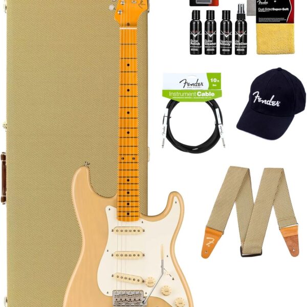 Fender American Vintage II 1957 Stratocaster - Vintage Blonde Bundle with Case, Hat, Strap, Cable, and Guitar Cleaning Kit