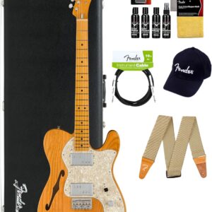 Fender American Vintage II 1972 Telecaster Thinline - Aged Natural Bundle with Case, Hat, Strap, Cable, and Guitar Cleaning Kit