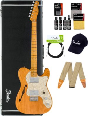 Fender American Vintage II 1972 Telecaster Thinline - Aged Natural Bundle with Case, Hat, Strap, Cable, and Guitar Cleaning Kit