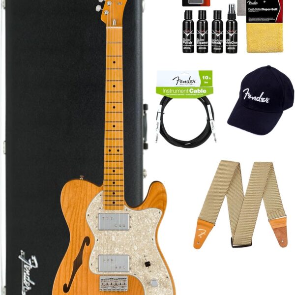 Fender American Vintage II 1972 Telecaster Thinline - Aged Natural Bundle with Case, Hat, Strap, Cable, and Guitar Cleaning Kit