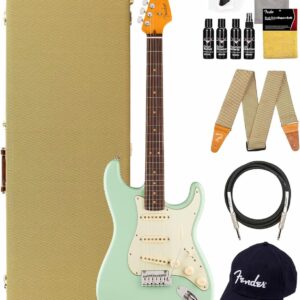 Fender American Ultra Luxe Vintage '60s Stratocaster, Rosewood Fingerboard - Surf Green Bundle with Case, Hat, Strap, Cable, and Guitar Cleaning Kit