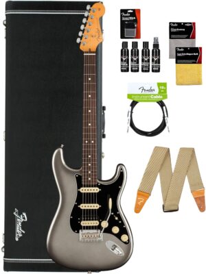 Fender American Professional II Stratocaster HSS - Mercury Bundle With Case, Strap, Cable, and Guitar Cleaning Kit