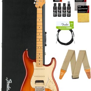 Fender American Professional II Stratocaster HSS - Sienna Sunburst Bundle With Case, Strap, Cable, and Guitar Cleaning Kit