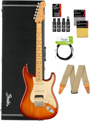 Fender American Professional II Stratocaster HSS - Sienna Sunburst Bundle With Case, Strap, Cable, and Guitar Cleaning Kit