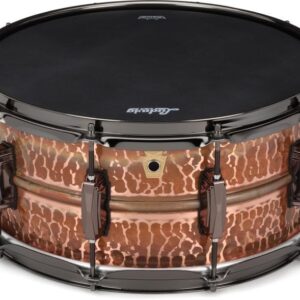 Ludwig Hammered Raw Polished Copper Snare Drum - 6.5 inches x 14 inches, Black Nickel Hardware