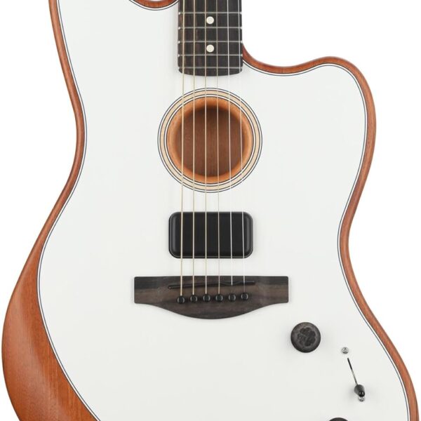 Fender American Acoustasonic Jazzmaster Acoustic Electric Guitar, Arctic White, Ebony Fingerboard, with Gig Bag