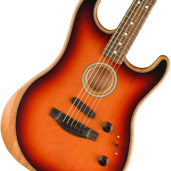 Fender American Acoustasonic Stratocaster Acoustic Electric Guitar, 3-Color Sunburst, Ebony Fingerboard, with Gig Bag