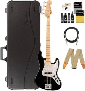 Fender USA Geddy Lee Jazz Bass - Black Bundle with ABS Molded Case, Cable, Strap, and Guitar Cleaning Kit